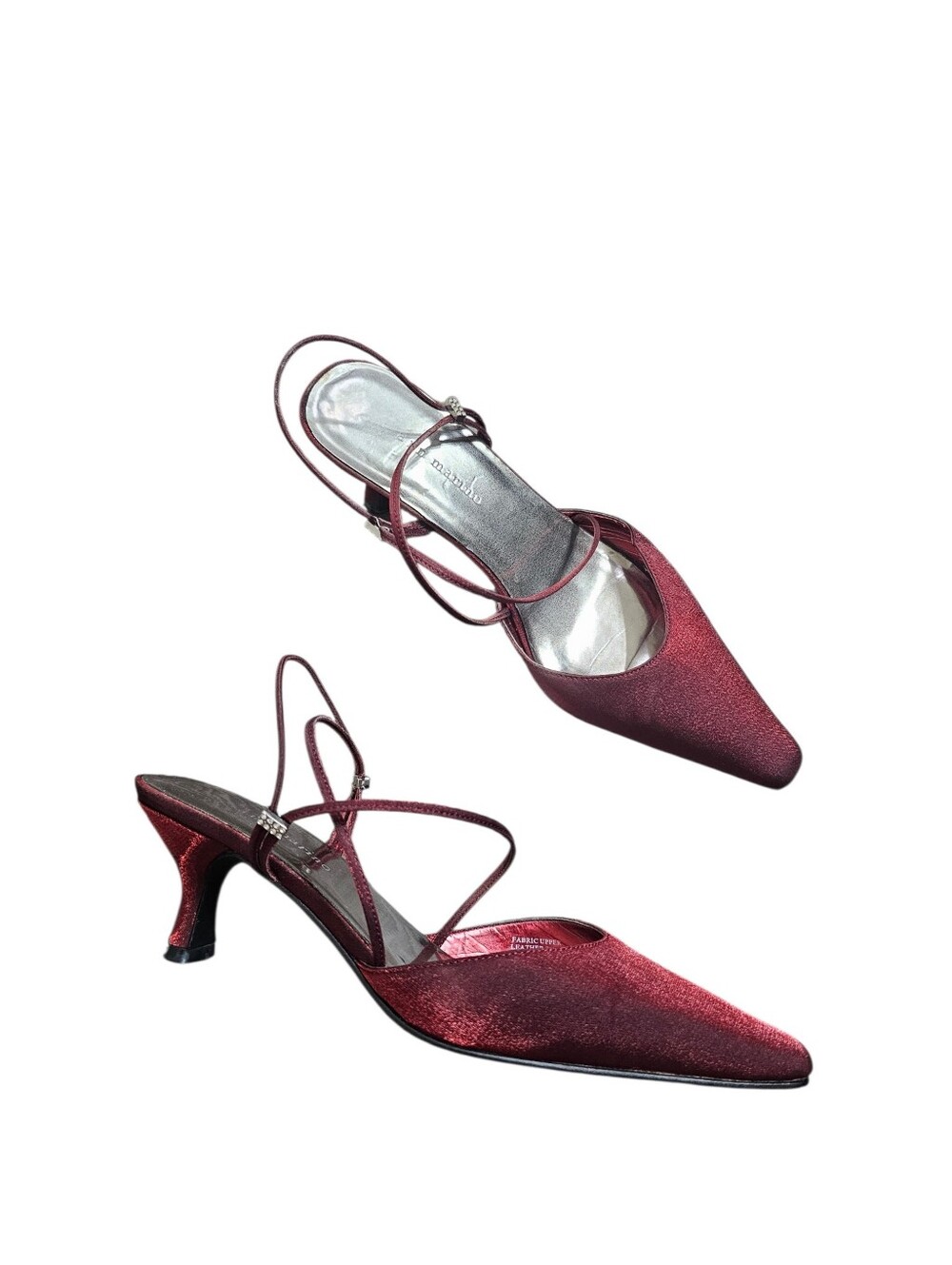 Y2k Vintage Ann Marino Burgundy Satin Pointed-Toe Strappy Heels