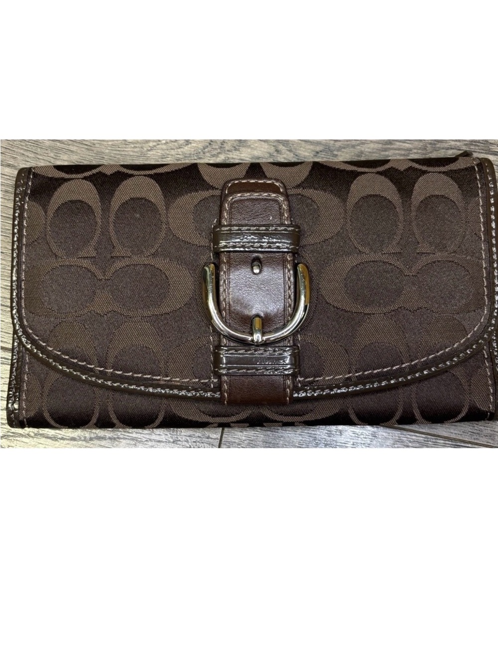 Vintage Coach Soho Signature Chocolate Brown Y2K Envelope Tri Fold Wallet EUC
