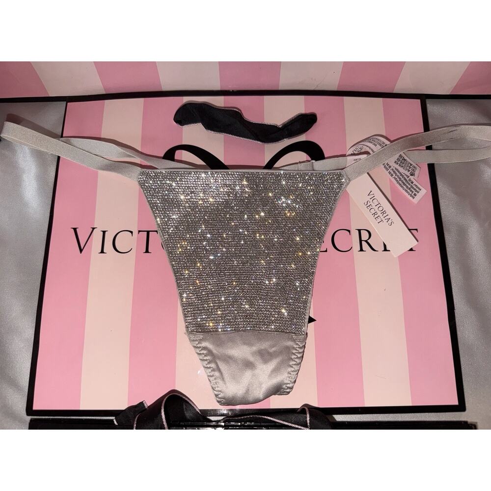Victoria's Secret Silver Rhinestone Thong Panty
