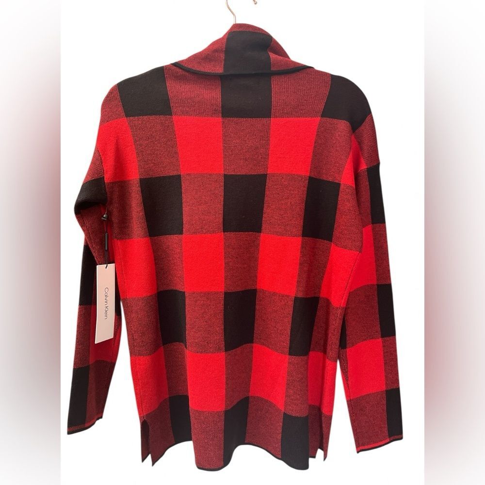 Calvin Klein Women's Red and Black Checkered Turtleneck Sweater XS 20” PTP - Picture 3 of 7