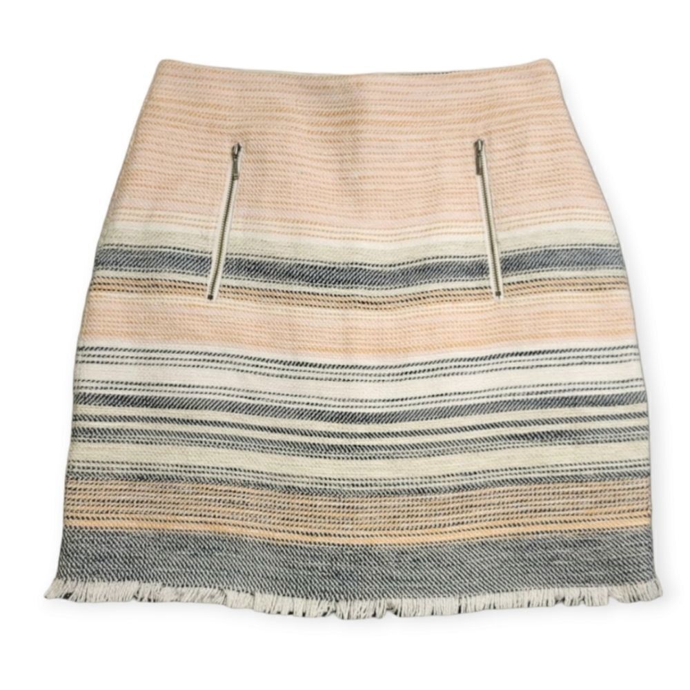 Loft‎ Striped Tweed Knit High Rise Mini Skirt with Zip Pockets Women's Size 6