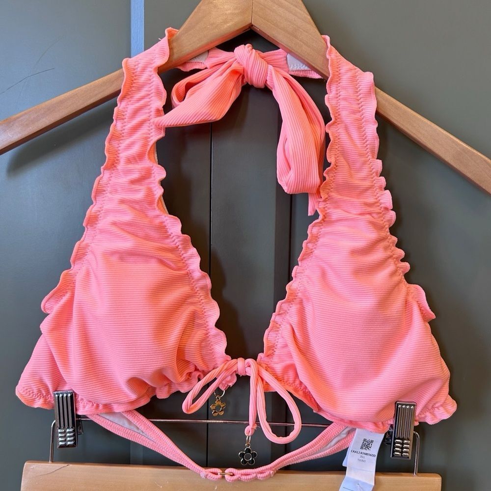 Cupshe Coral Peach Ruffle Halter Bikini Top
