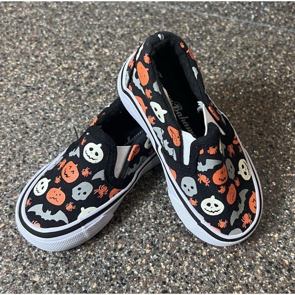 Tommy Bahama Kid Toddler Sz 5 Black Pumpkin Halloween Print Shoe Sneaker Slip On