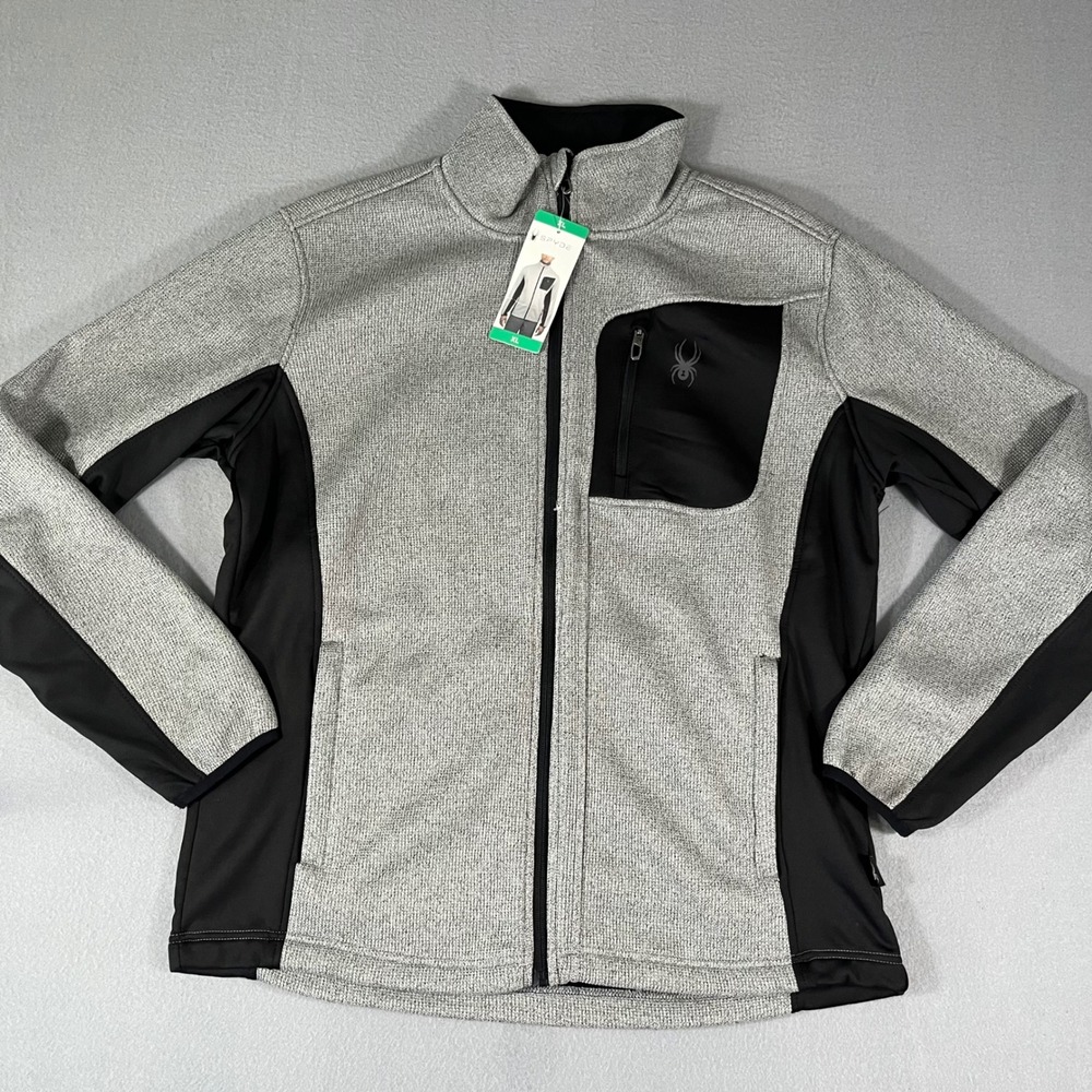 NWT Spyder‎ Men's Gray Black Fleece Full Zip Jacket XL TG Outdoor Activewear