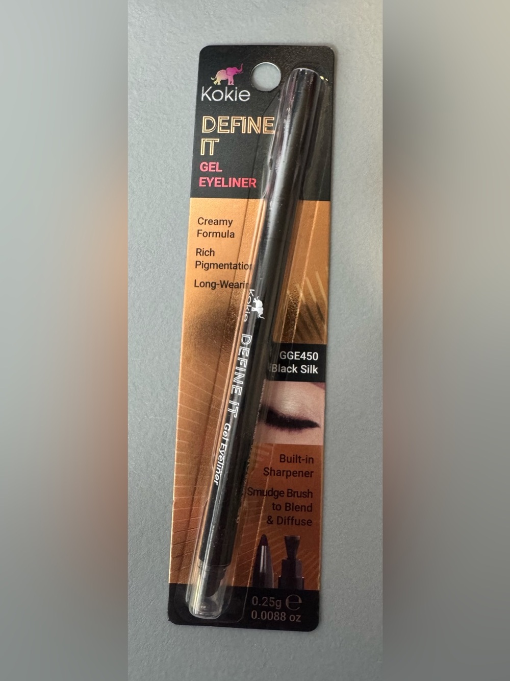 Kokie Define It Gel Eyeliner creamy formula — Black Silk built in sharpener