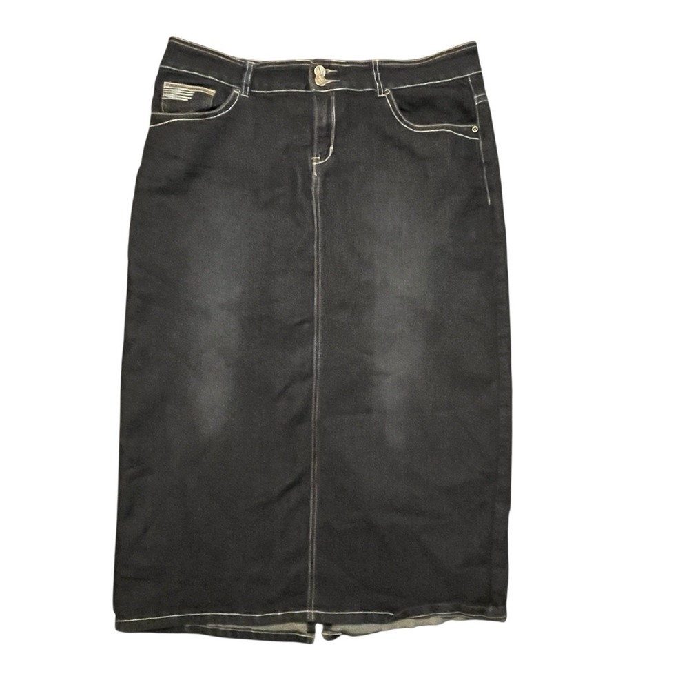 No Fuze‎ Denim Maxi Skirt Womens 16 Dark Blue Jean Indigo Western Prairie