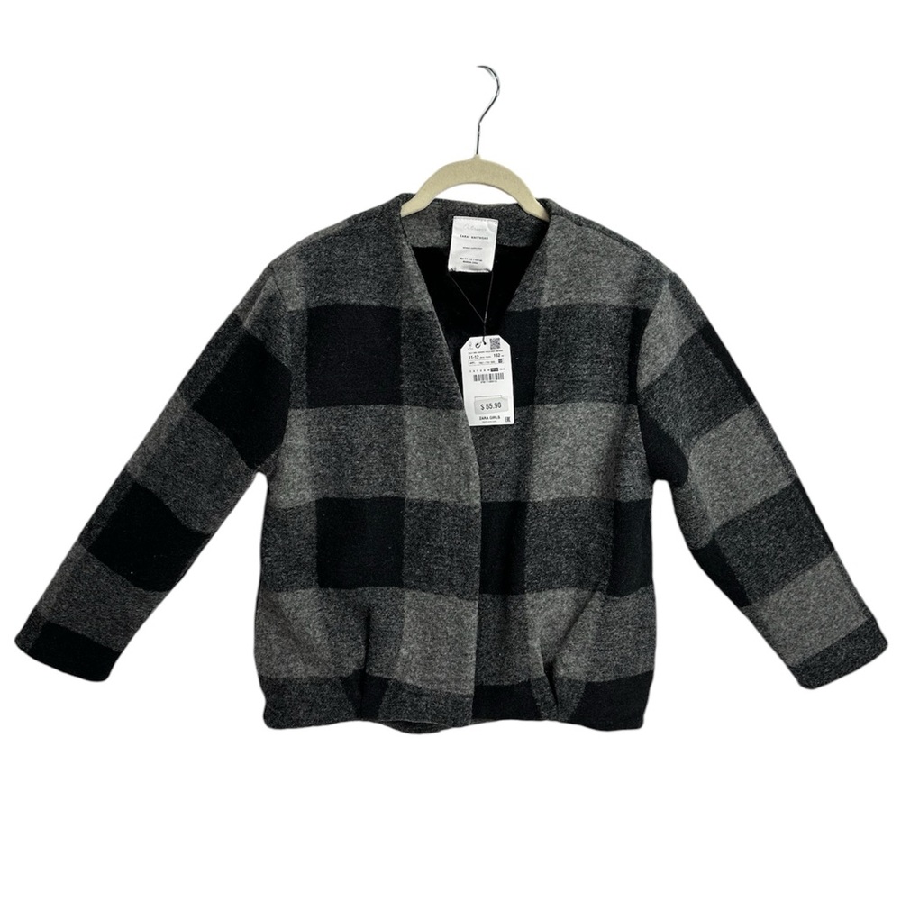 Zara Girls' Checker Jacket with Faux Fur Lining, SIZE 11-12‎