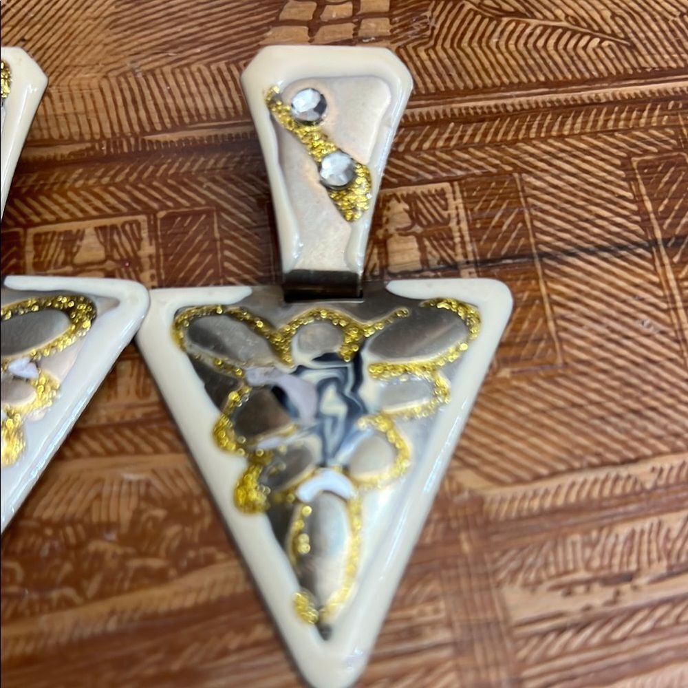 Gold and Silver Triangle Earrings - Picture 8 of 10