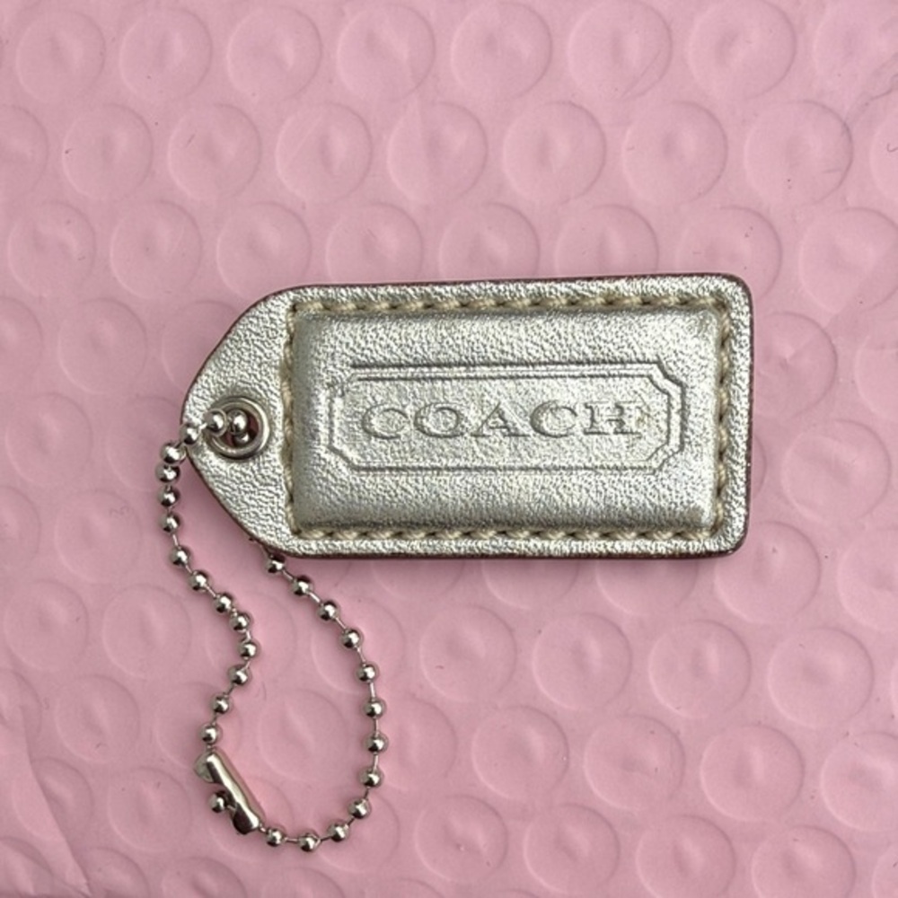 Coach Shimmering Silver Tag Keychain Coach Hangtag Coach bag accessories