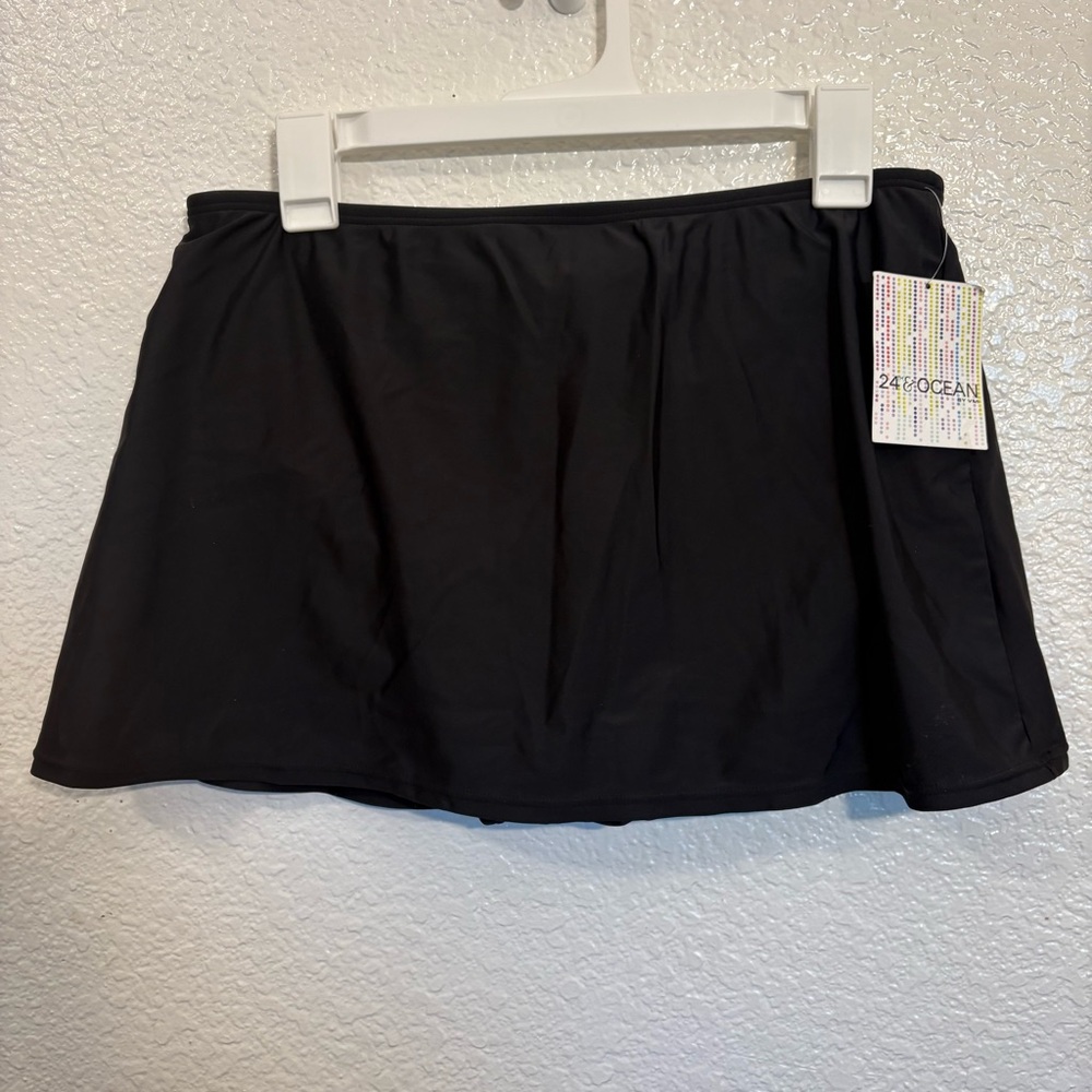 24th & Ocean Black Swim Skirt Bottom Women Medium High Waisted Tummy Control‎