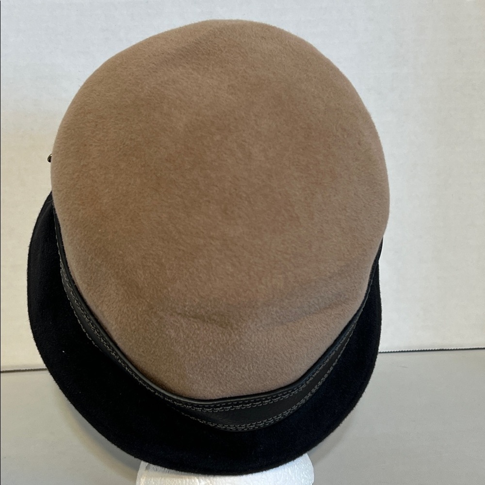 Coach Tan and Brown Bucket Hat 100% Rabbit Hair Leather Trim Buckle Size Small - Picture 4 of 11