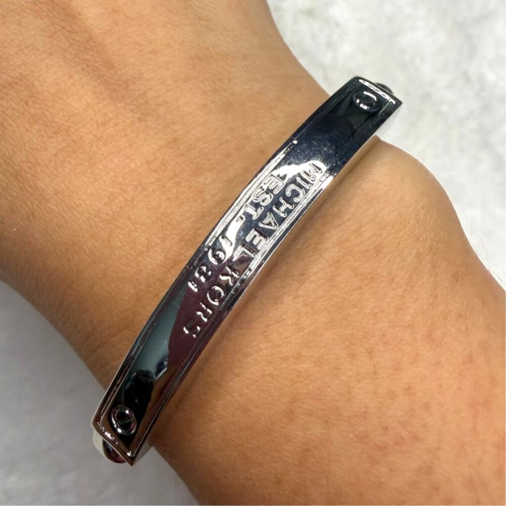 Michael Kors Silver Black Beaded Tag Bracelet