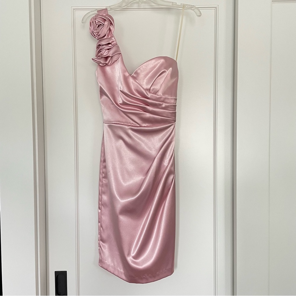 Macys satin‎ light pink floral cocktail short dress tie waist