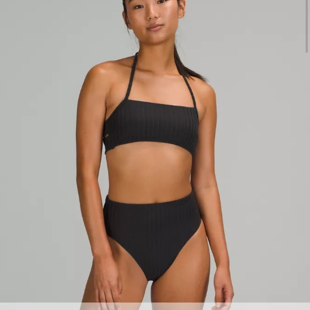 lululemon athletica High Waist Cross-Back Black Bikini Set 4 EUC