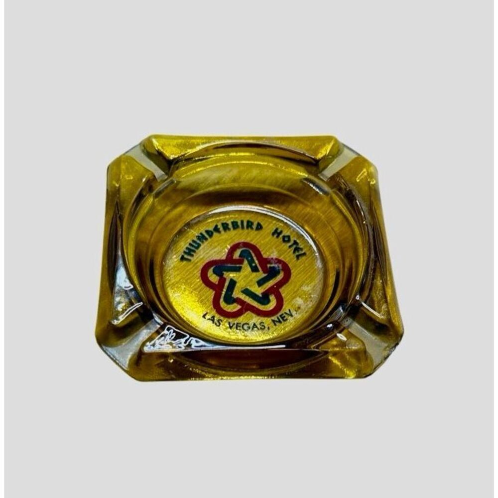 MCM Vintage Thunderbird Hotel Amber Glass Ashtray