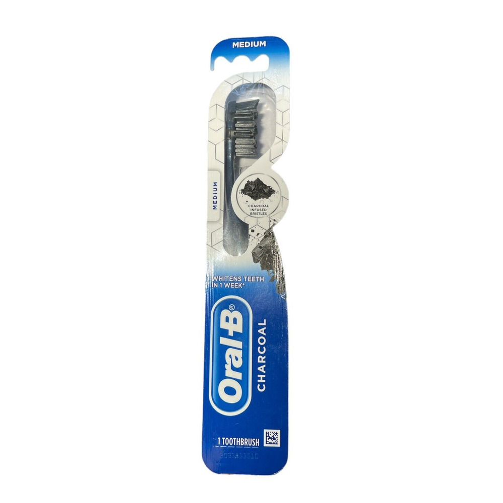 New Sealed Oral-B Charcoal Manual Toothbrush Medium Charcoal Infused Bristles