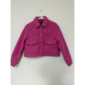 Zara pink Fushia cropped shirt jacket snap faux wool sz S collar