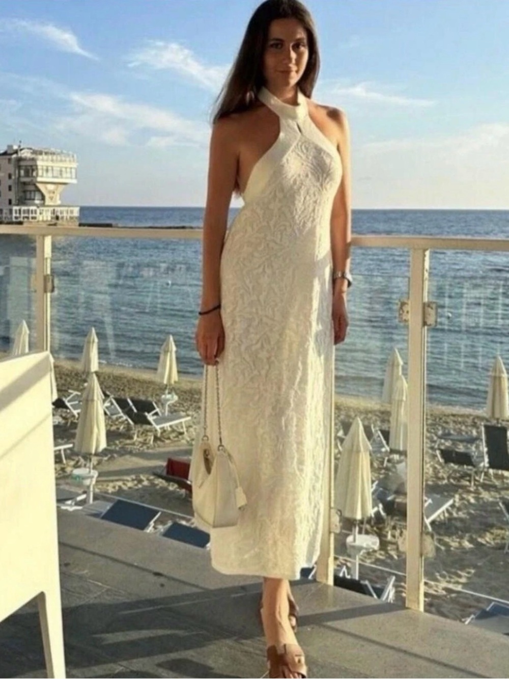 Zara Cream Halter Lace Maxi Dress