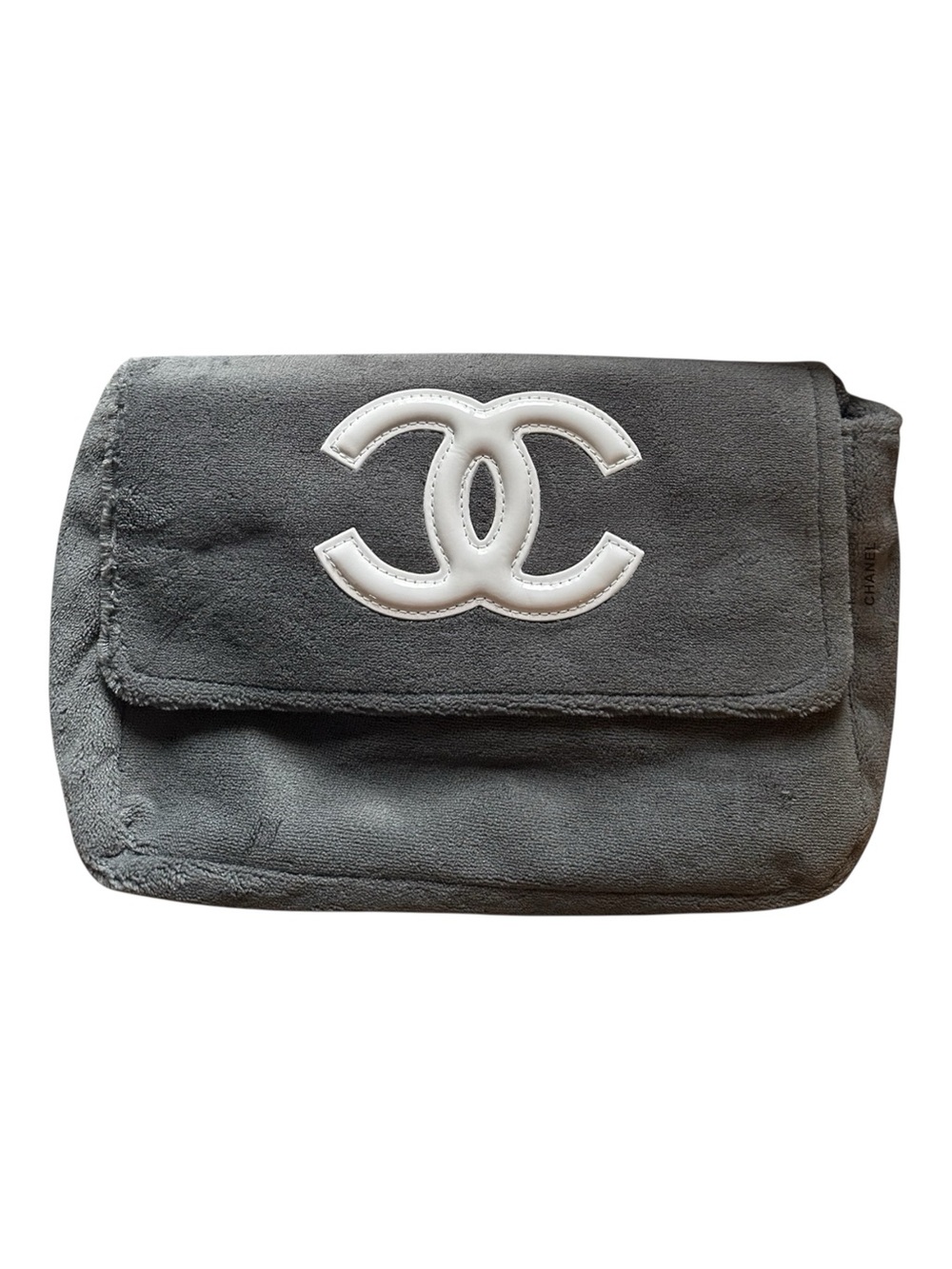 Chanel Précision VIP Gift Gray Terry Cloth CC Logo Crossbody Bag Unused - Picture 4 of 5