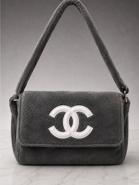 Chanel Précision VIP Gift Gray Terry Cloth CC Logo Crossbody Bag Unused