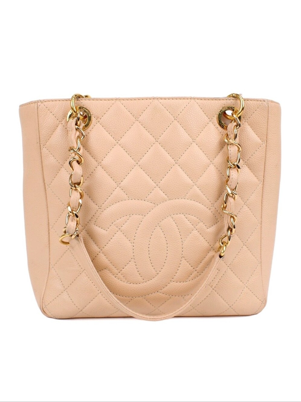 CHANEL Bag Chain Tote Grained Caviar Logo "CC" Bag Calfskin Beige/Blush Gold HRW