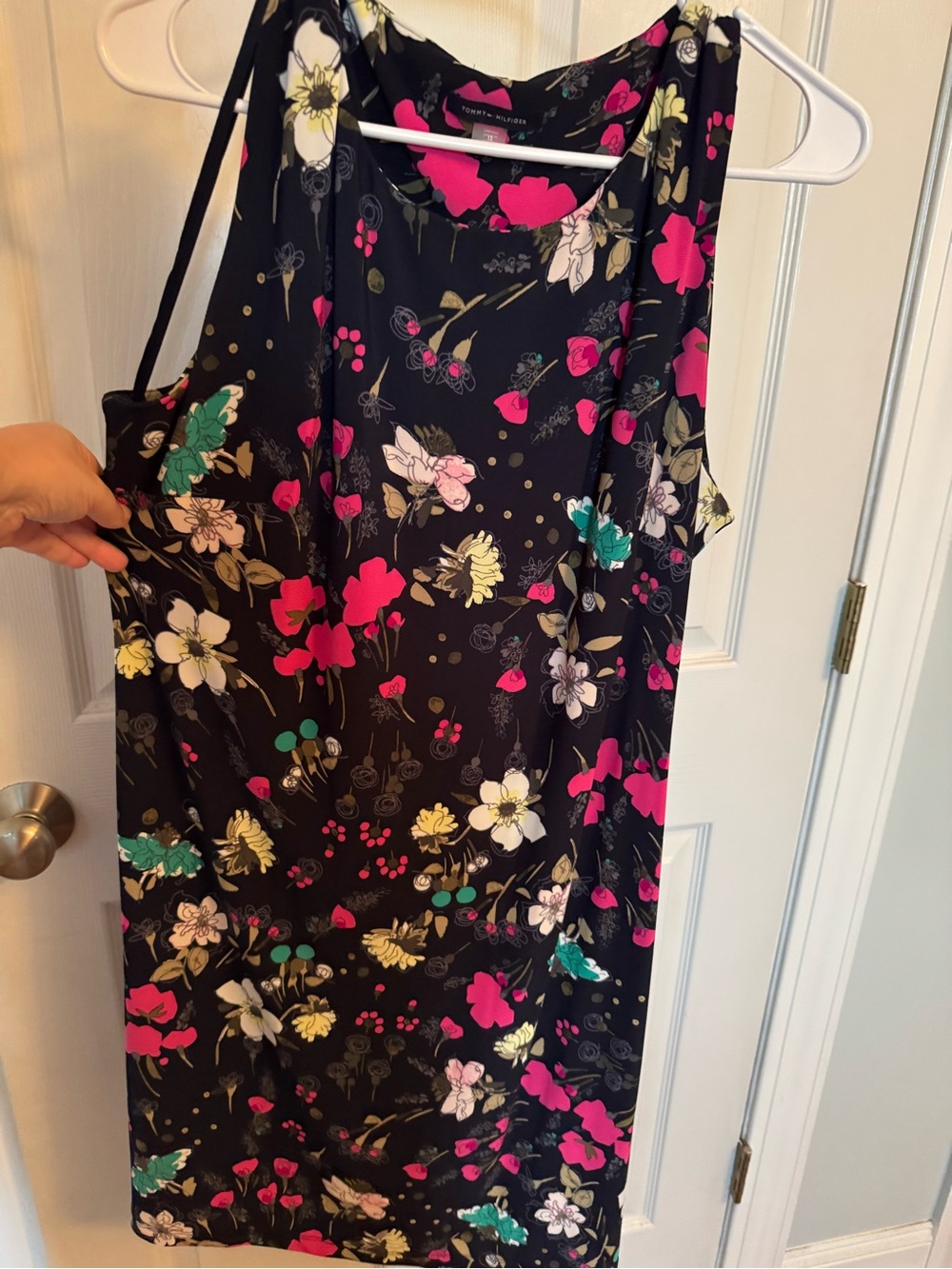 Tommy Hilfiger Black Floral Shift Dress with Pink & Teal Accents