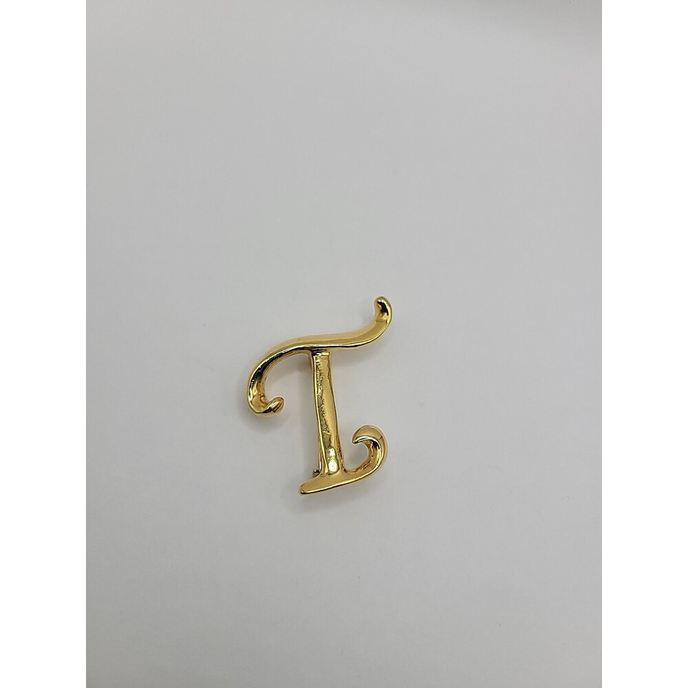 Vintage AK Anne Klein Initial T Brooch Gold Tone Alphabet‎ Letter Pin Jewelry