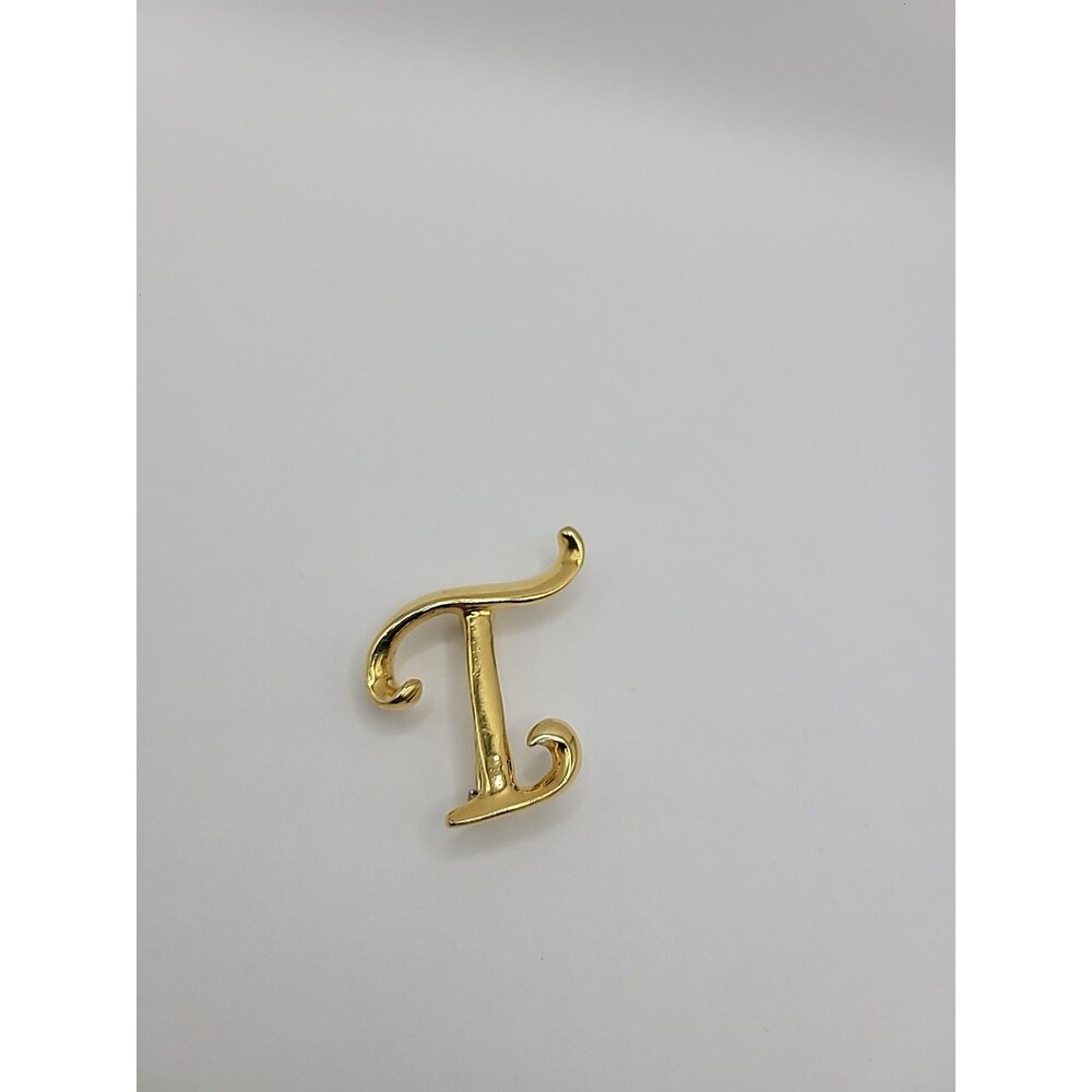 Vintage AK Anne Klein Initial T Brooch Gold Tone Alphabet‎ Letter Pin Jewelry - Picture 3 of 12