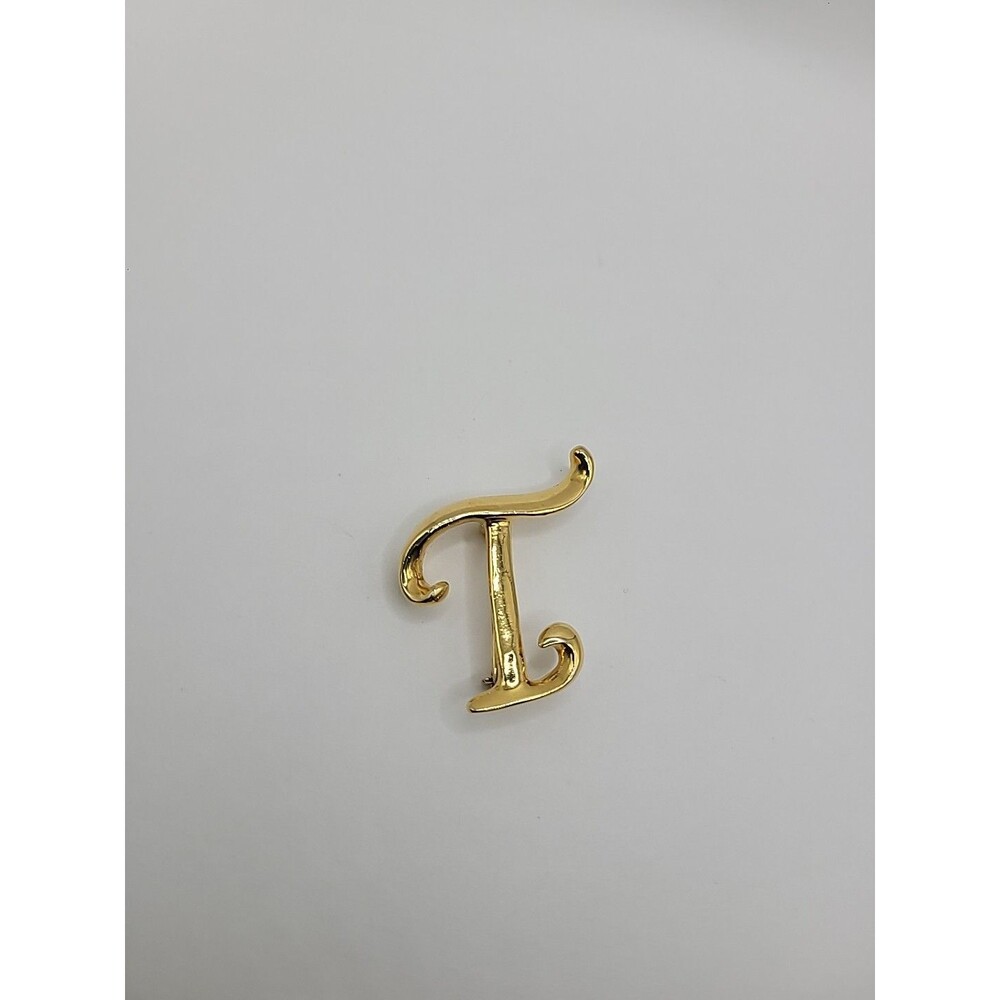 Vintage AK Anne Klein Initial T Brooch Gold Tone Alphabet‎ Letter Pin Jewelry - Picture 5 of 12