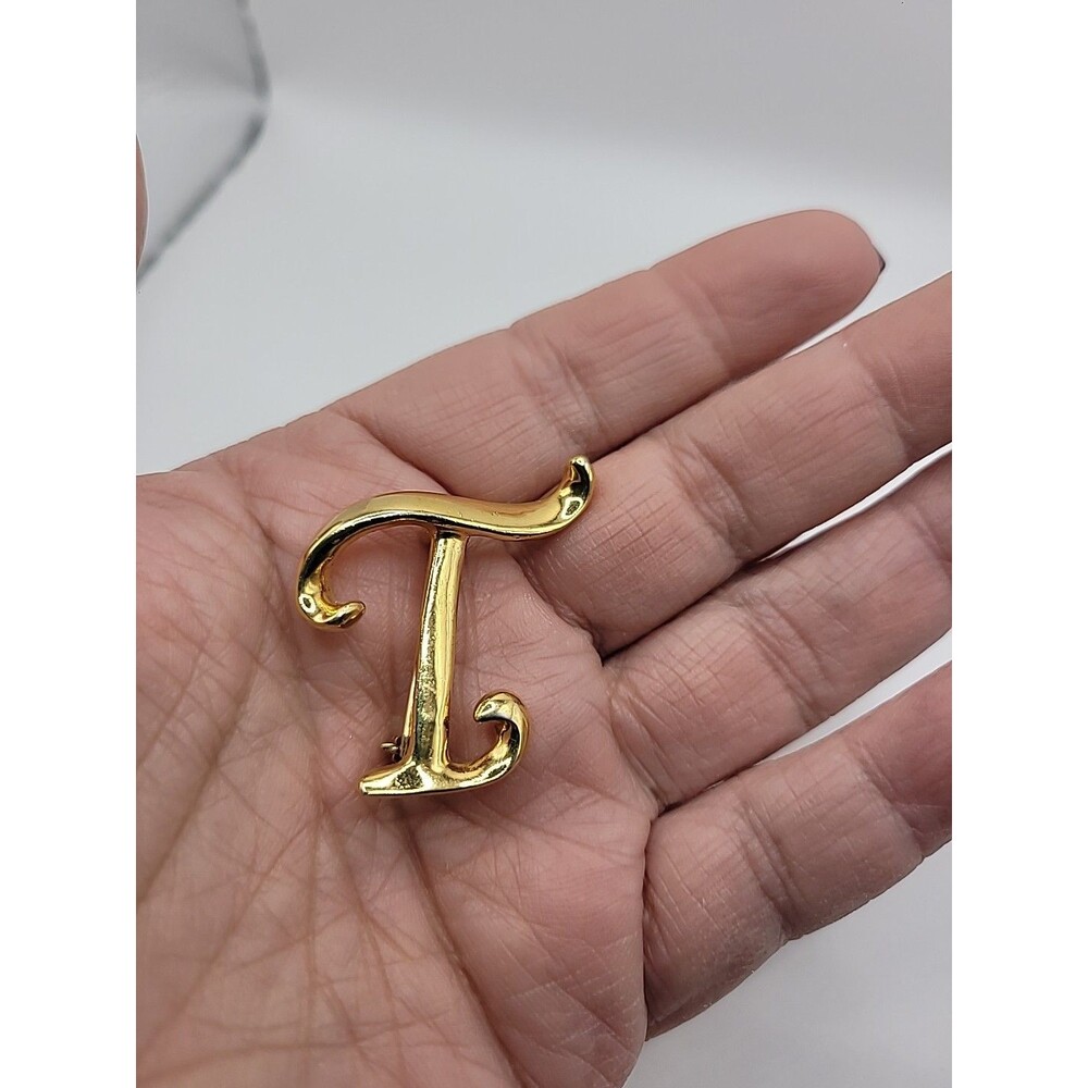 Vintage AK Anne Klein Initial T Brooch Gold Tone Alphabet‎ Letter Pin Jewelry - Picture 11 of 12