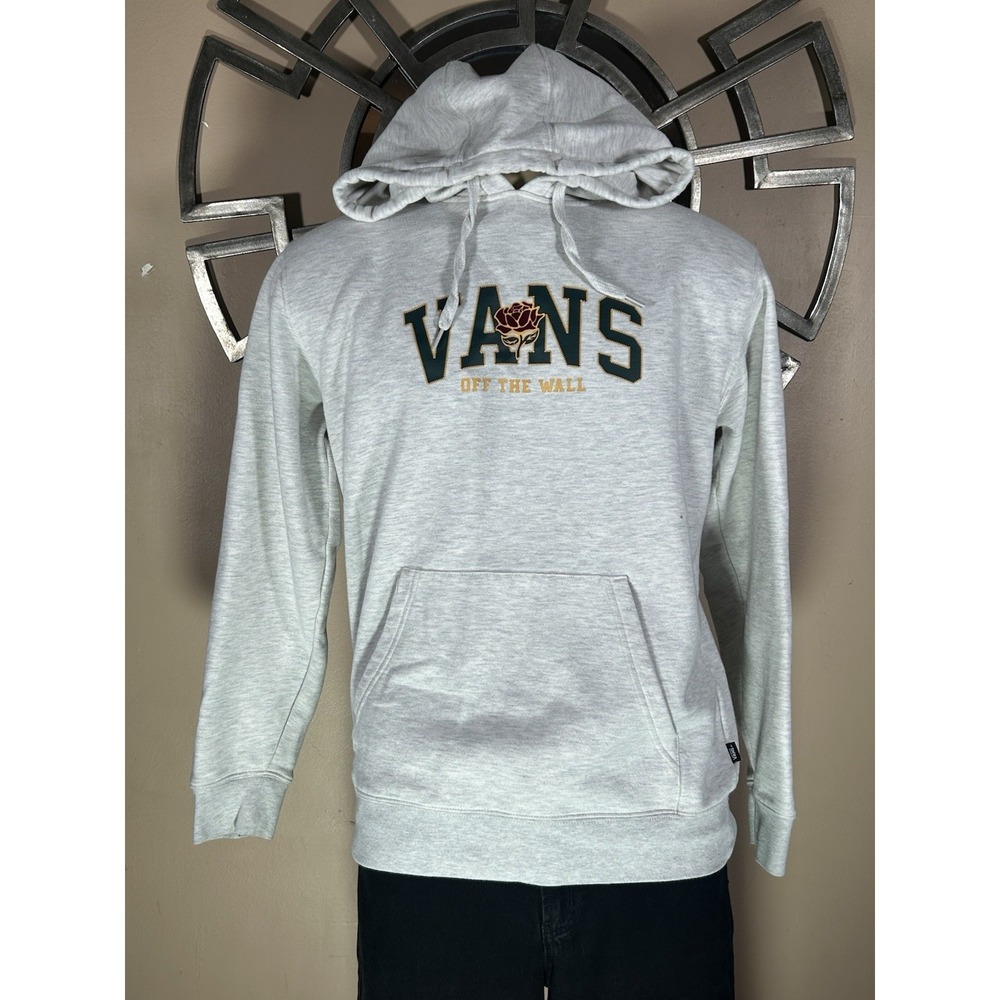 Vans Hoodie Men's Size M Gray Pullover Drawstring Rose Skate Logo