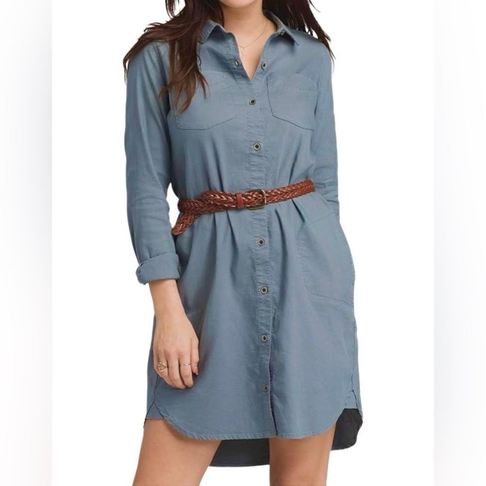 PrAna Yarrow Shirt Dress in Weathrred Blue Women’s L