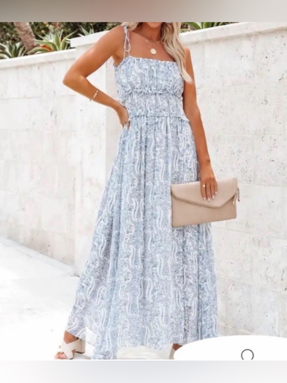 VICI Smocked Light Blue Paisley Maxi Dress