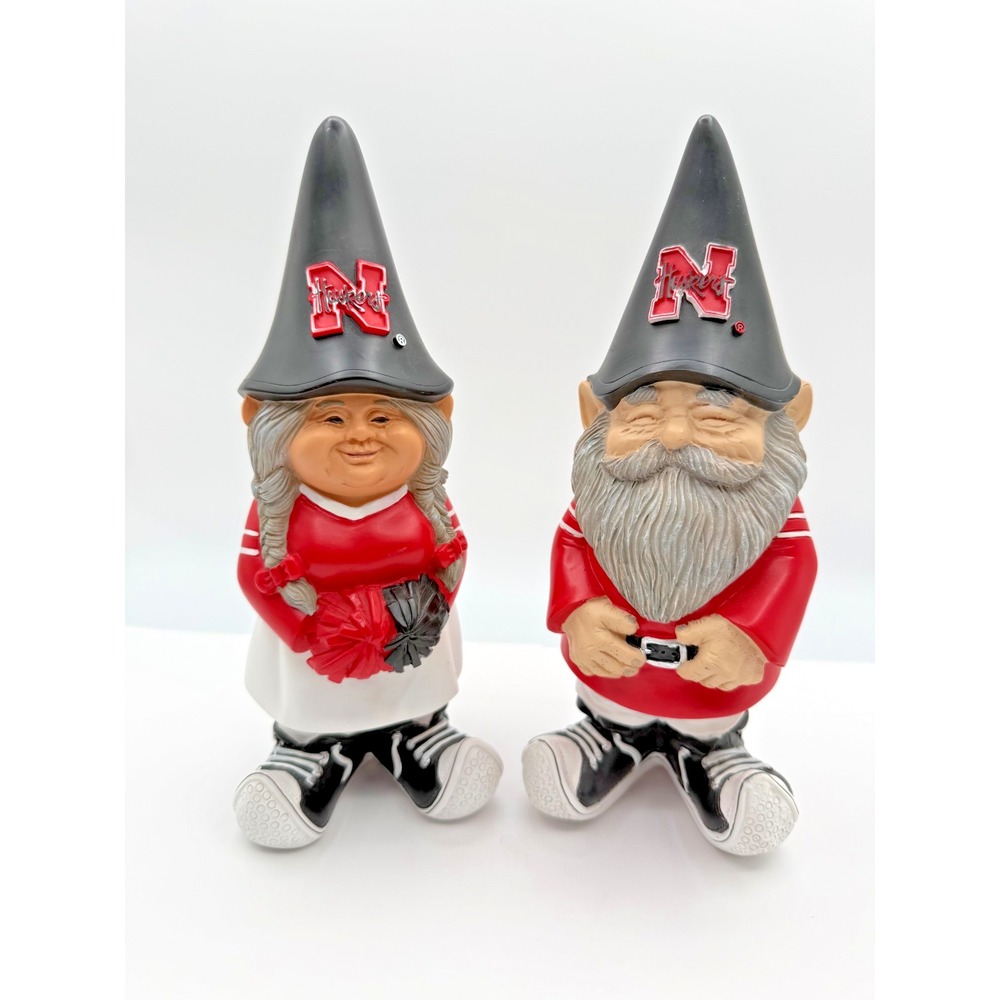 Set of‎ 2 University of Nebraska Garden Gnomes, 11 Inch Hand Painted Resin