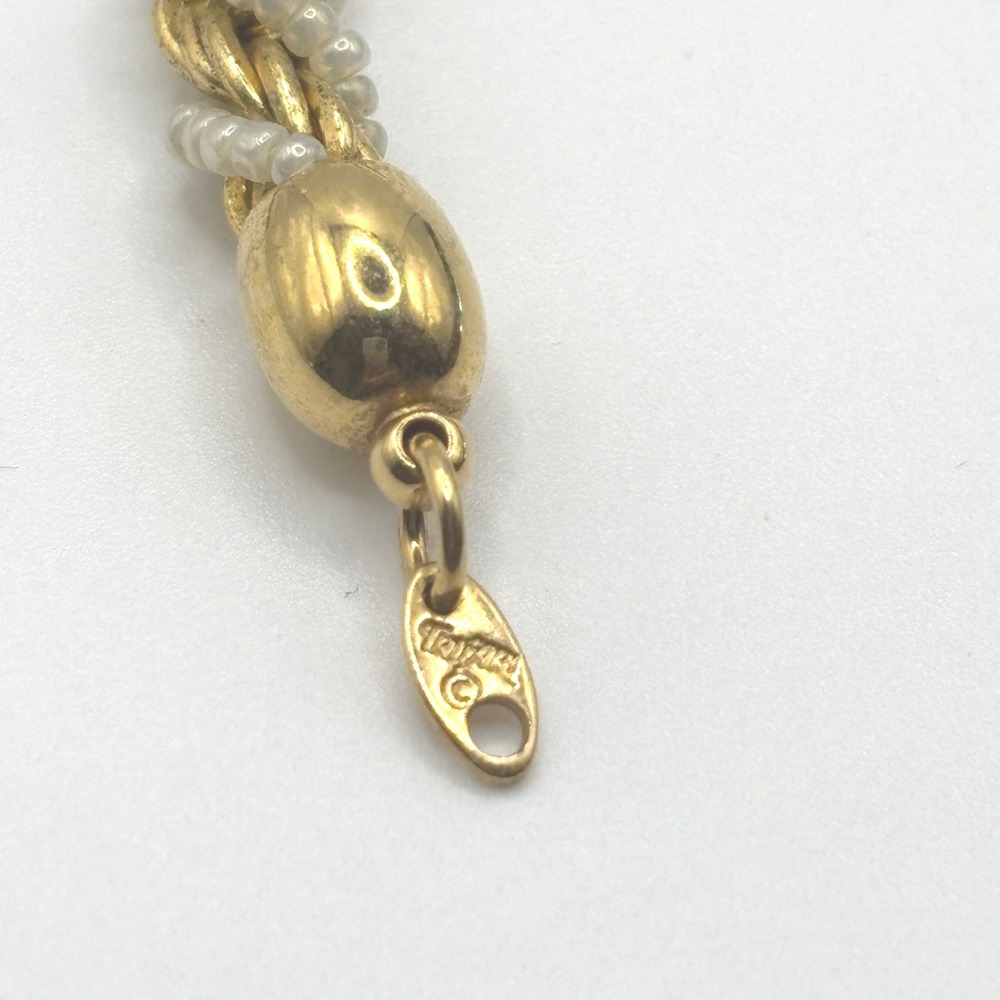 Vintage Trifari Gold Tone Rope Chain 29" Necklace‎ Faux Seed Pearls - Picture 4 of 7