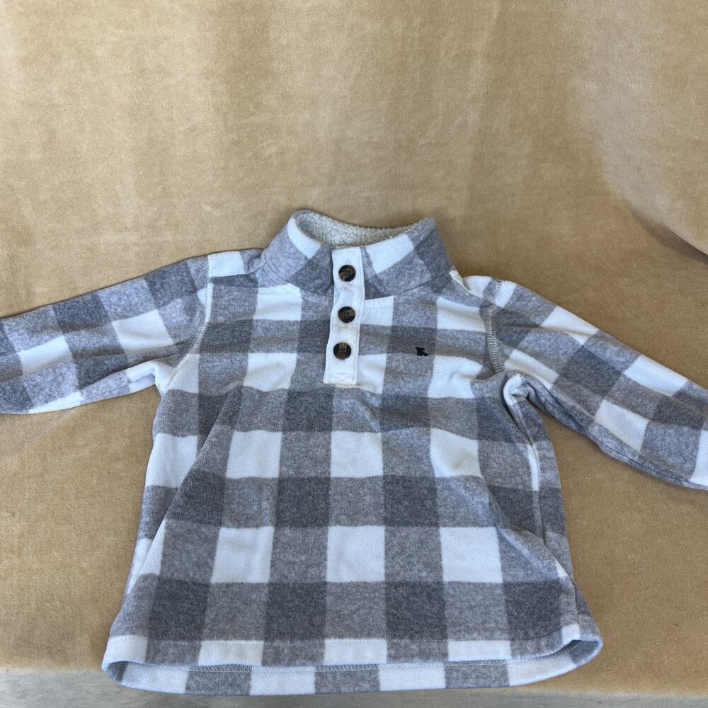 Carters Toddler 18month Fleece Plaid White Gray Warm Cozy Sweatshirt Sherpa neck