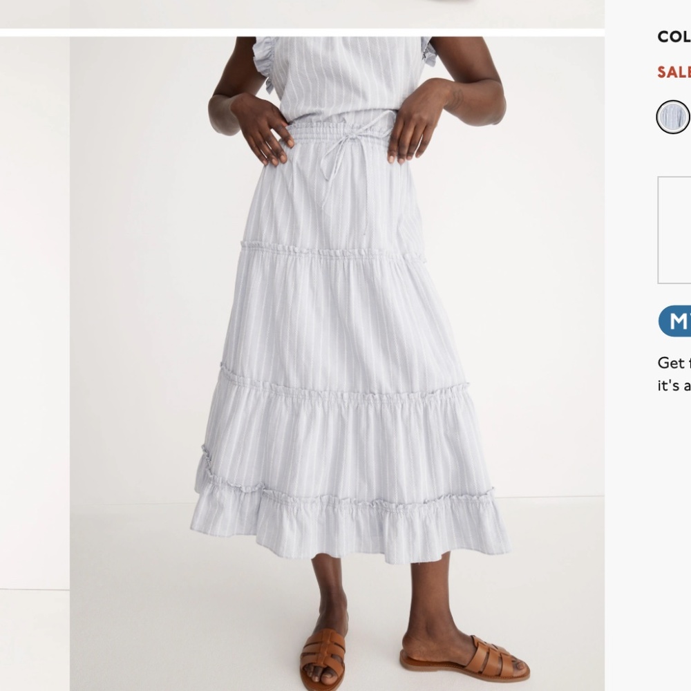 Madewell Striped Pull-On‎ Ruffle Tiered Maxi Skirt NWT