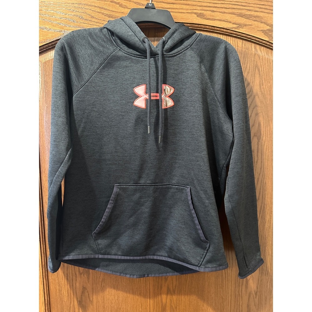 Under Armour Women's‎ Hoodie Gray Pullover Thumb Holes Camo Logo Small