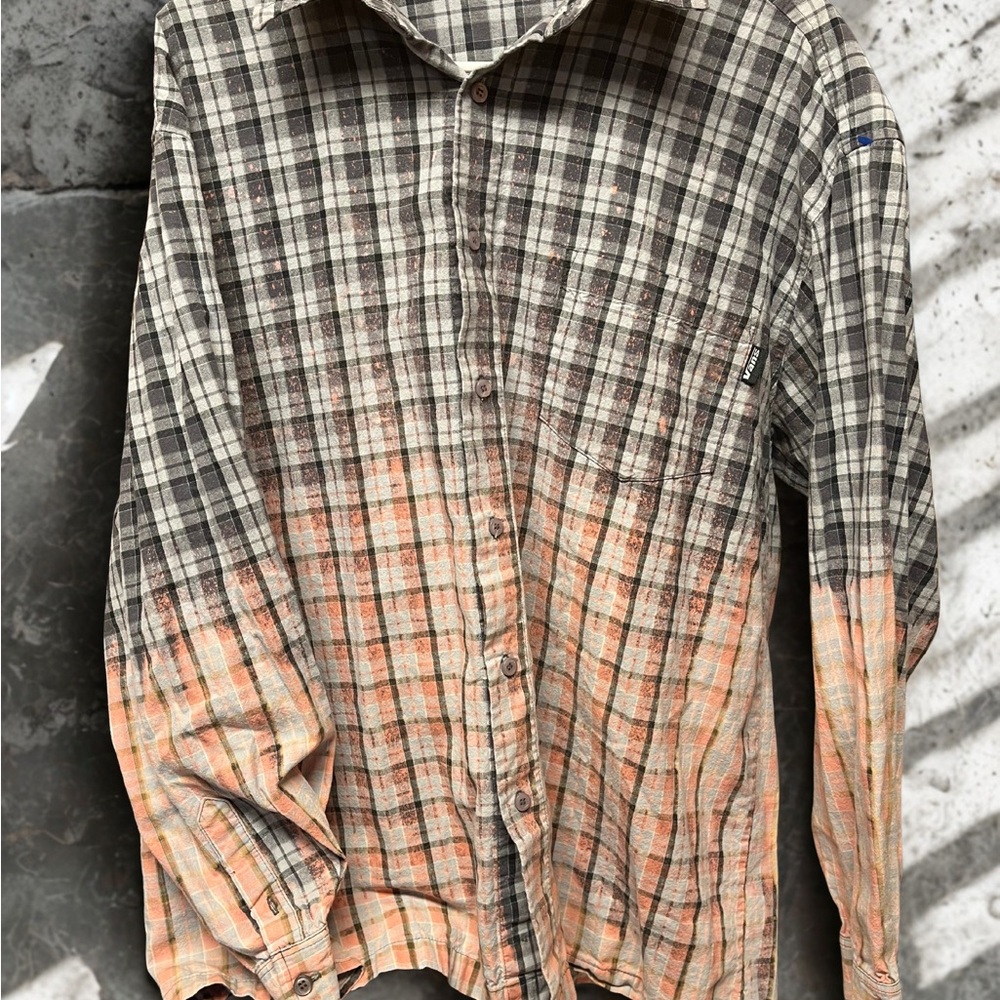 Vans Casual Plaid Shirt - Black to Peachy‎ Pink Fade EUC