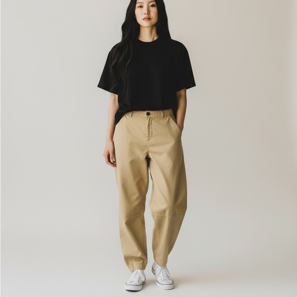 Minimalist Relaxed Pants Beige High Rise Utility Capsule Buttery Soft Size 6