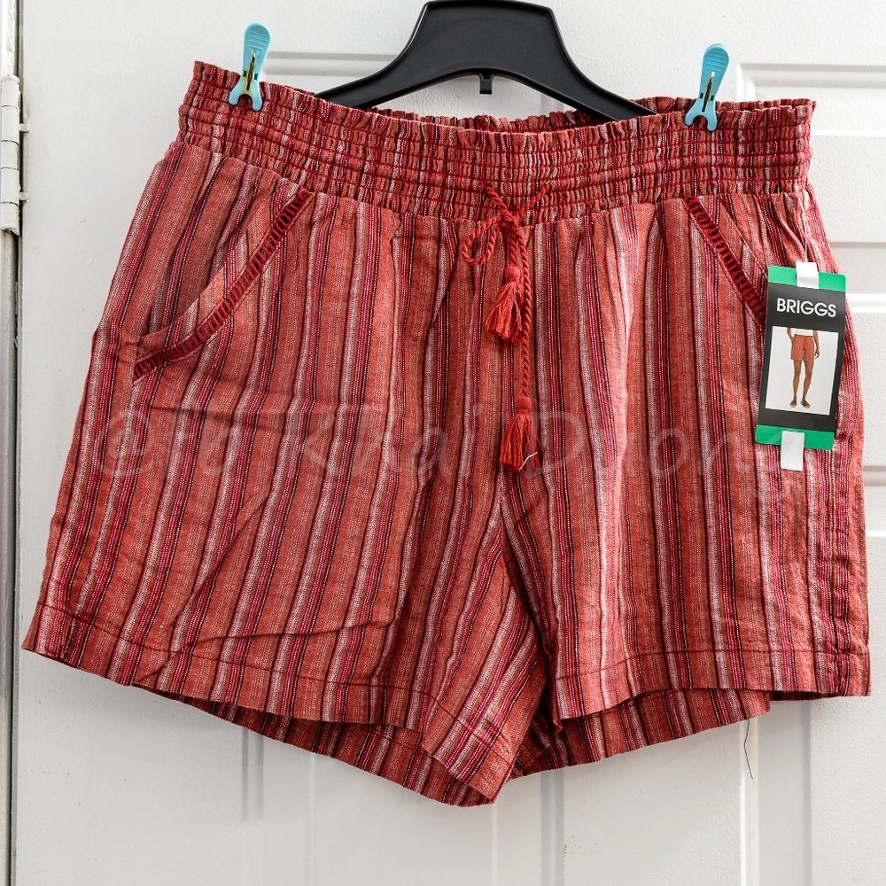 Briggs Ladies’ Linen Blend Short RED STRIPE‎