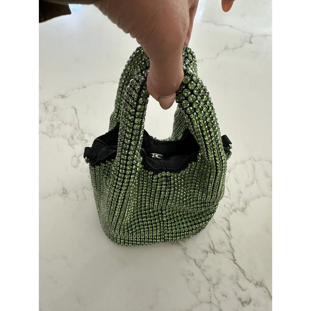 Hand Bag Crystal Bucket In Emerald, Mini Elegant - Picture 2 of 9