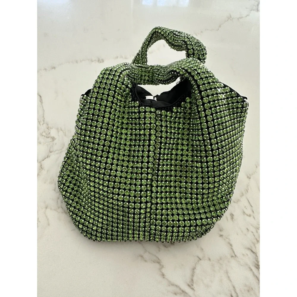 Hand Bag Crystal Bucket In Emerald, Mini Elegant - Picture 3 of 9