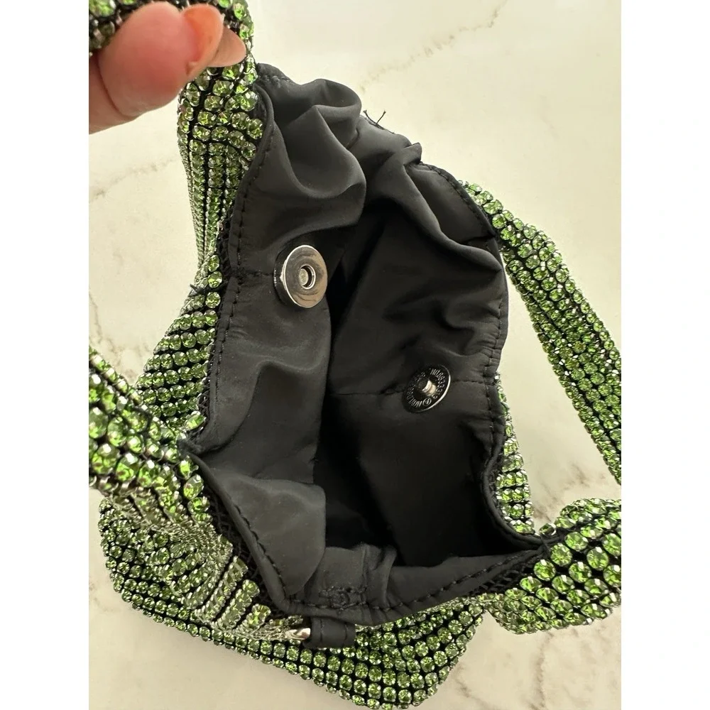 Hand Bag Crystal Bucket In Emerald, Mini Elegant - Picture 5 of 9