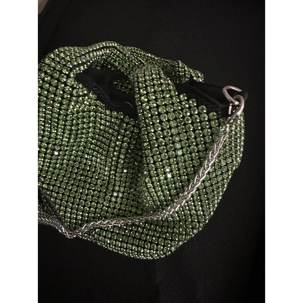 Hand Bag Crystal Bucket In Emerald, Mini Elegant - Picture 9 of 9