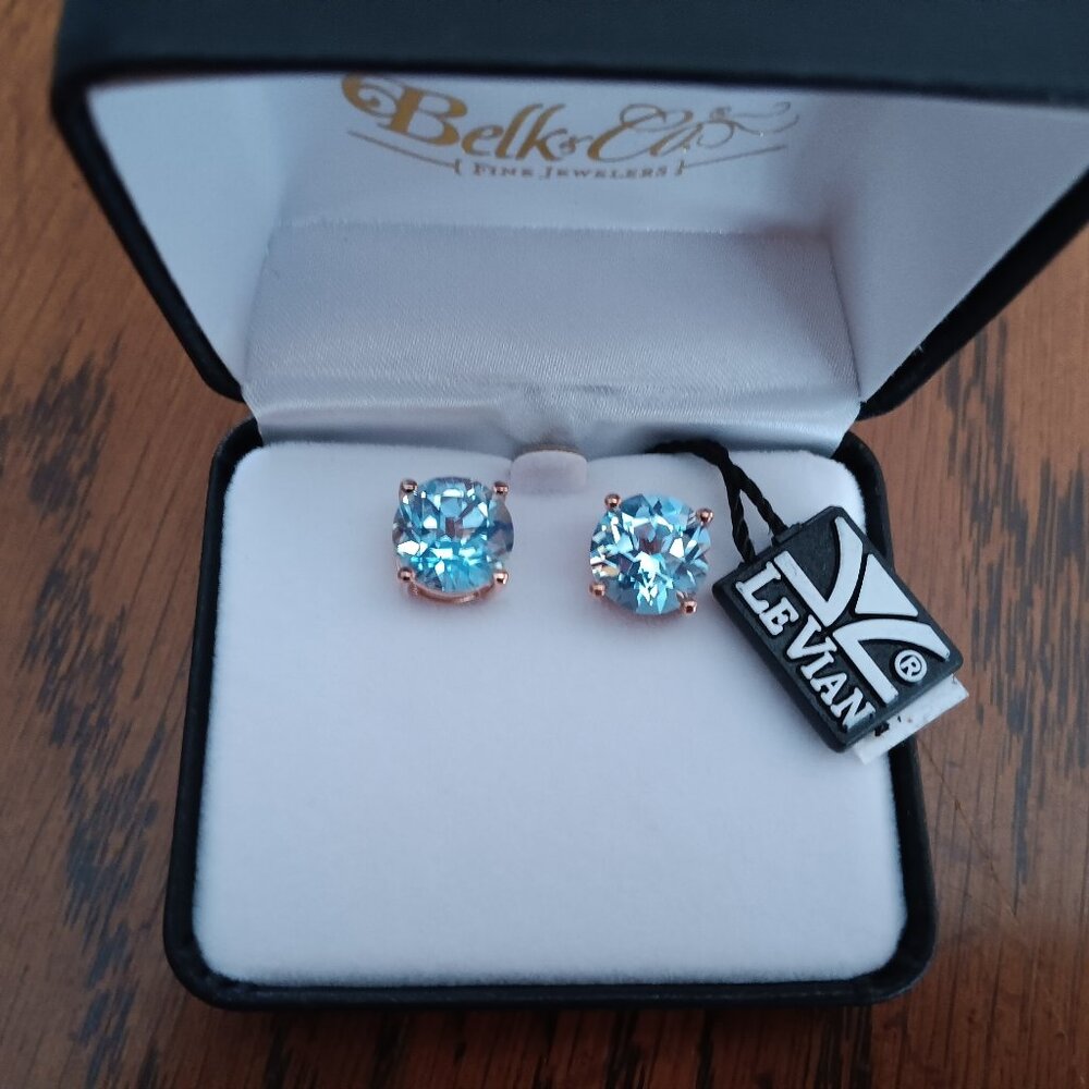 Levian Blue Topaz Stud Earrings in Rose Gold Setting