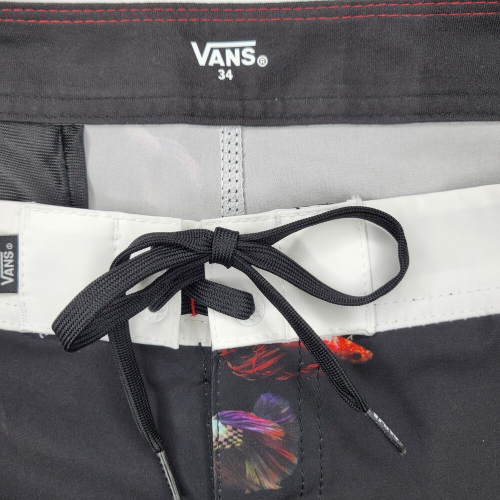 VANS Men's Board Shorts Beta Fish Black White Striped | Waist 34 | *Like New* - Picture 4 of 7