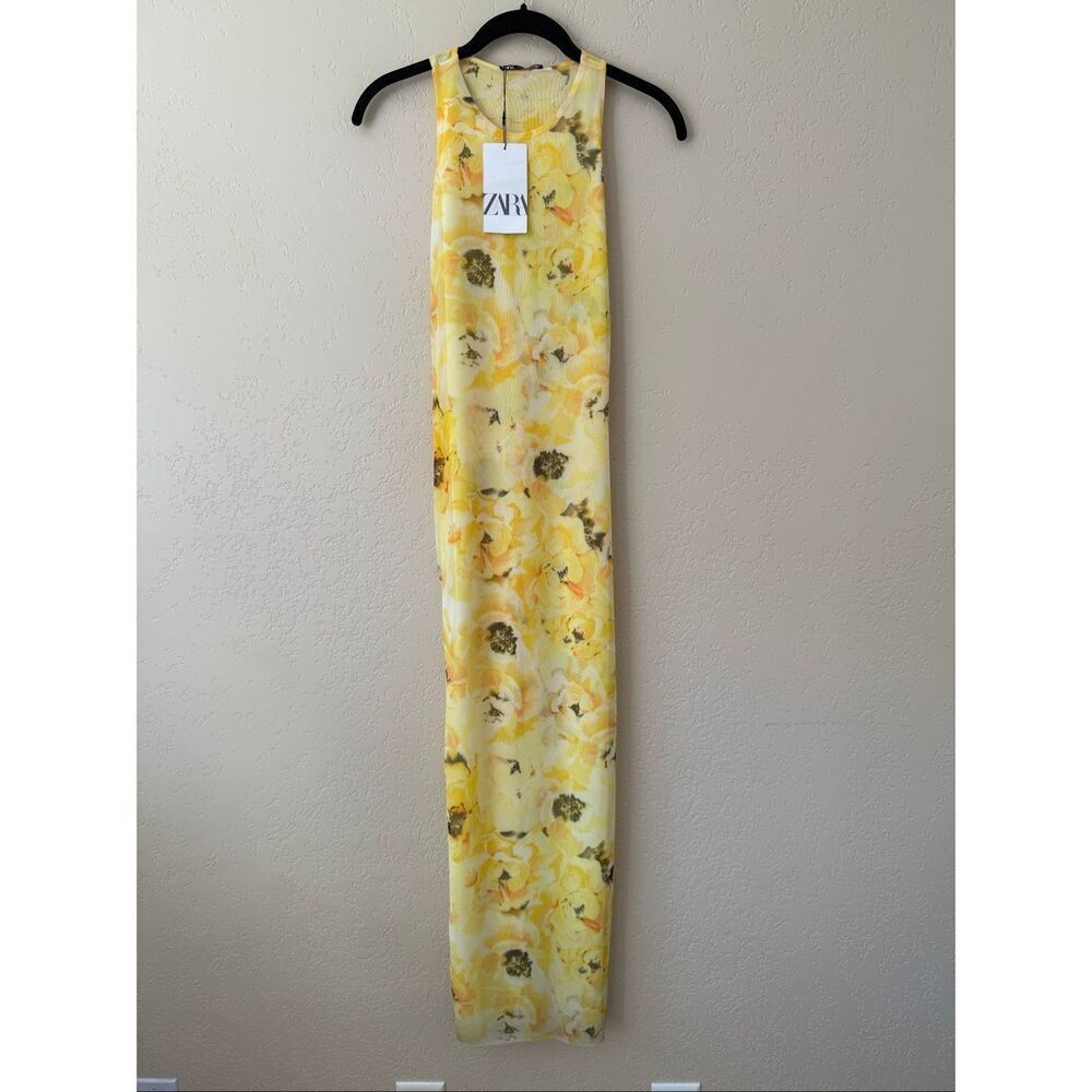 Zara Yellow Floral Mesh Midi Dress