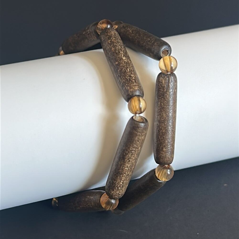 Women’s vintage dainty set of 2 wooden beaded‎ bracelets one size stretches