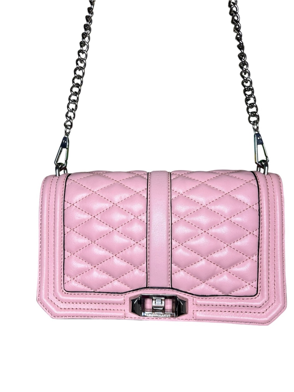 Rebecca Minkoff Love Quilted Leather Crossbody Bag Blush Pink Chain Strap